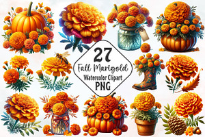Fall Marigold Clipart, an Illustration by RobertsArt
