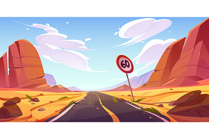 Broken Road In Desert Landscape