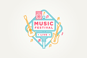 music festival line art badge logo, a Branding & Logo Template by Blazybone
