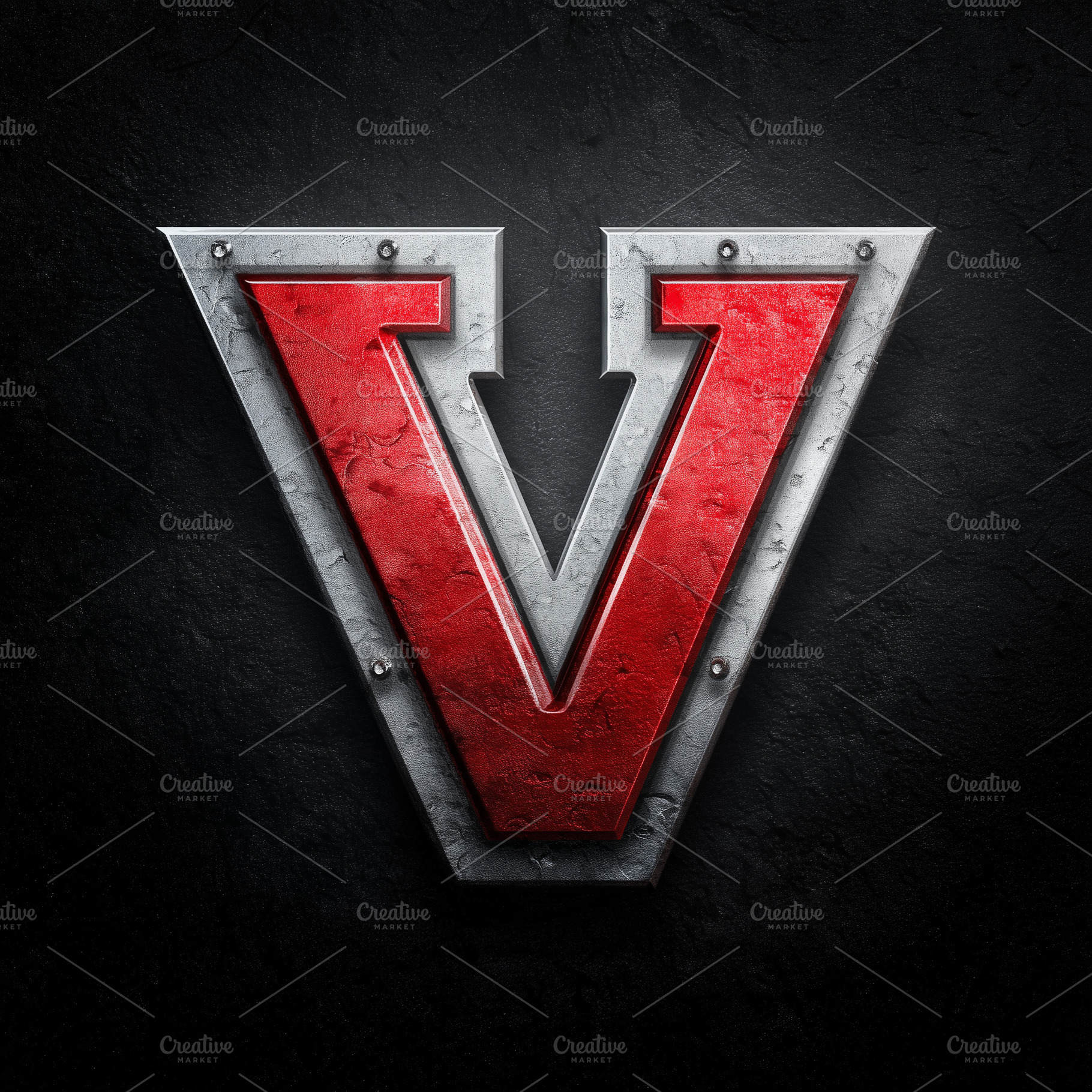 Steel red letter V symbol on dark, an Industrial Photo by MistyDay