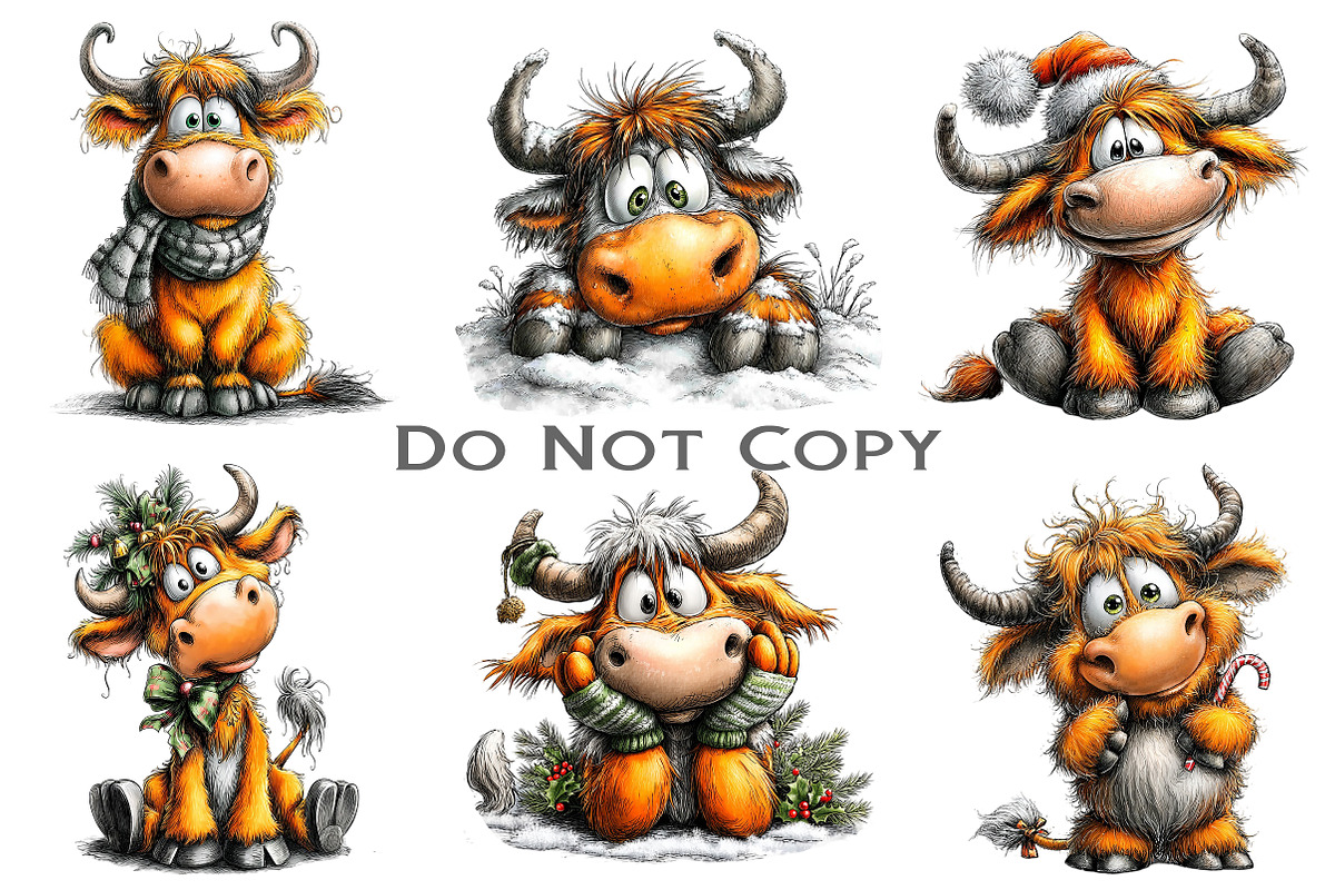 Funny Christmas Highland Cow Clipart, an Illustration by Craft Nest (Photo 8 of 8)