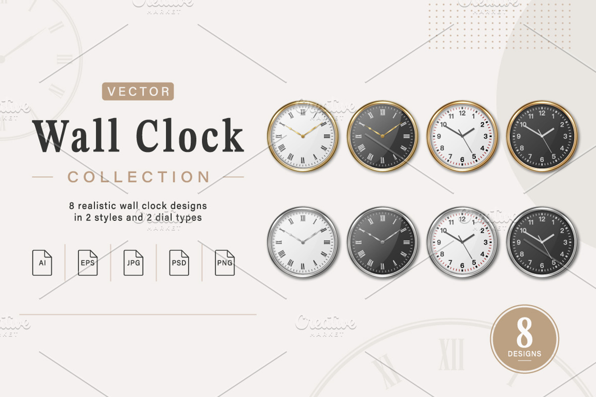 Wall Office Clock. Vector Set., an Object Graphic by Gomolach (Photo 1 of 10)