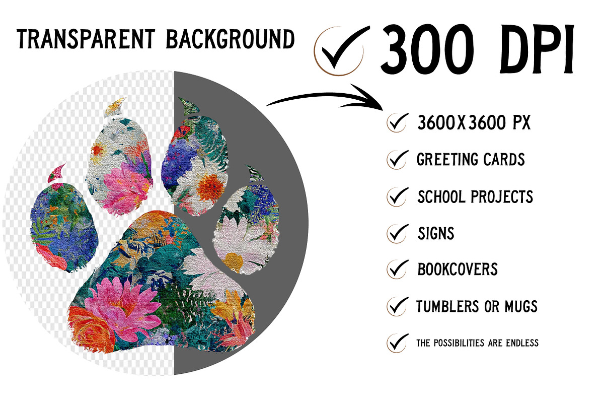Floral Dog Paw Prints Clipart, a Seasonal Illustration by Craft Nest (Photo 2 of 6)