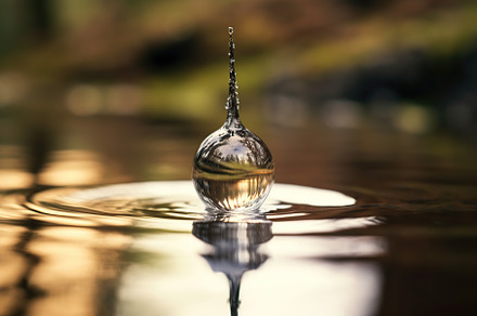 Rain drop falling on surface of water. Generative AI, a Nature Photo by AlyaAnd