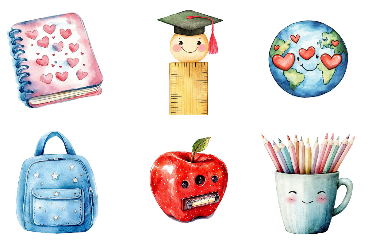 School Supplies Sublimation Clipart, an Illustration by SinaCreation (Photo 4 of 5)
