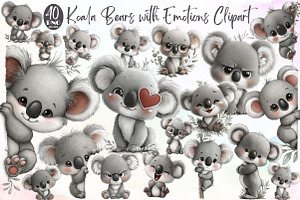 Koala Bears with Emotions Clipart Bu, an Illustration by Sublimation Artist
