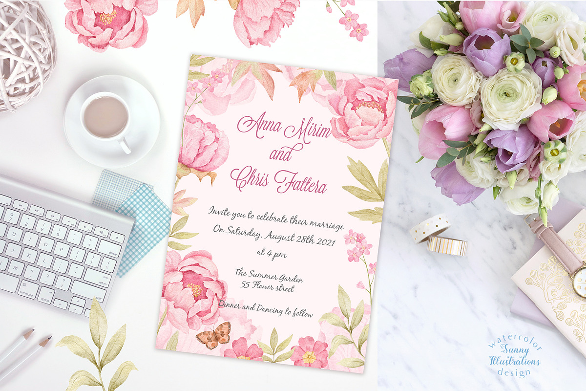 Marshmallow Watercolor Peonies, an Illustration by Irina Diasli (Photo 10 of 12)