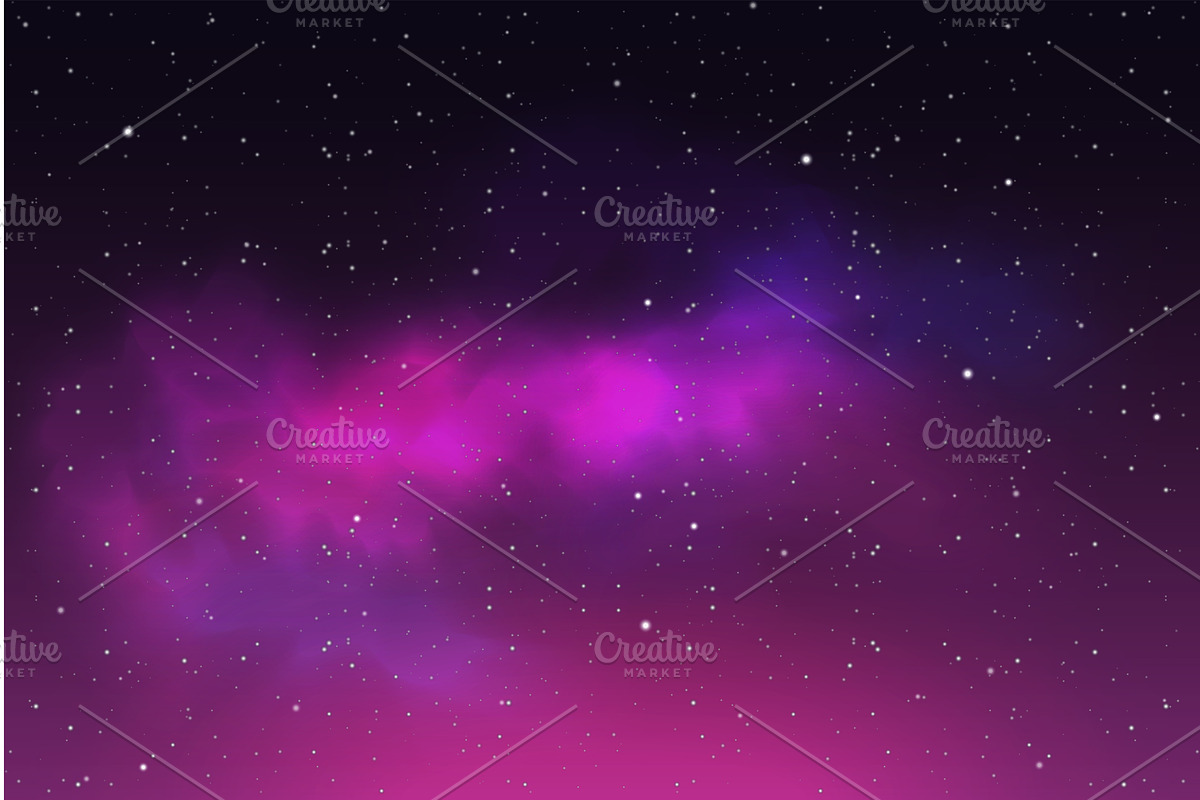 Night sky northern purple glow stars, an Illustration by Lemberg Vector