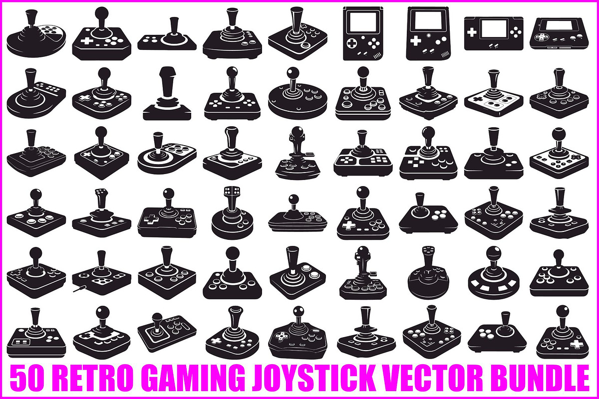 50 Retro Gaming Joystick Vector Bund, an Illustration by Creativeshirt (Photo 1 of 51)