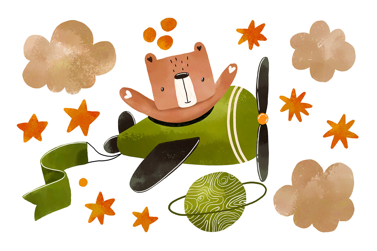 Happy Bear Fly on Plane, an Object Graphic by the_myro