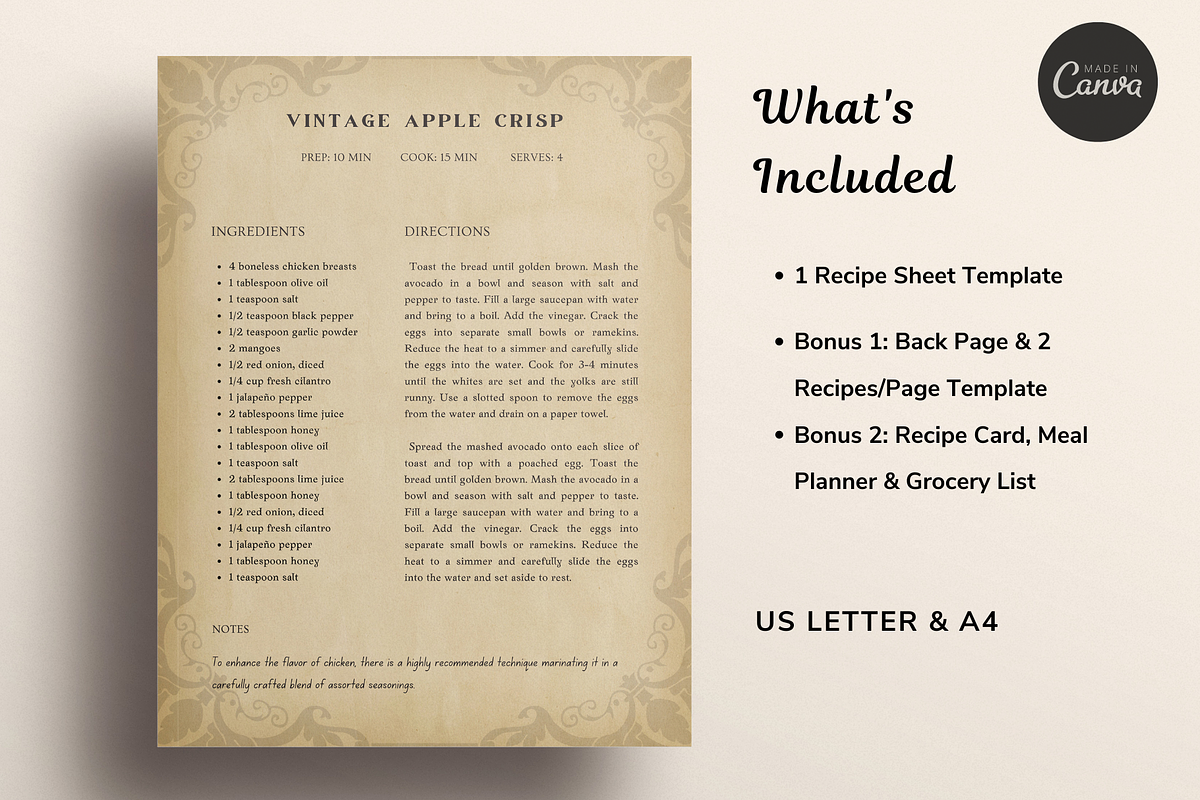 Vintage Recipe Book Template Canva, a Templates & Theme by OrganizationOasisRo (Photo 2 of 10)