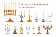 Candles in vintage candlesticks set, an Object Illustration by Good Studio (Thumbnail 1 of 6)