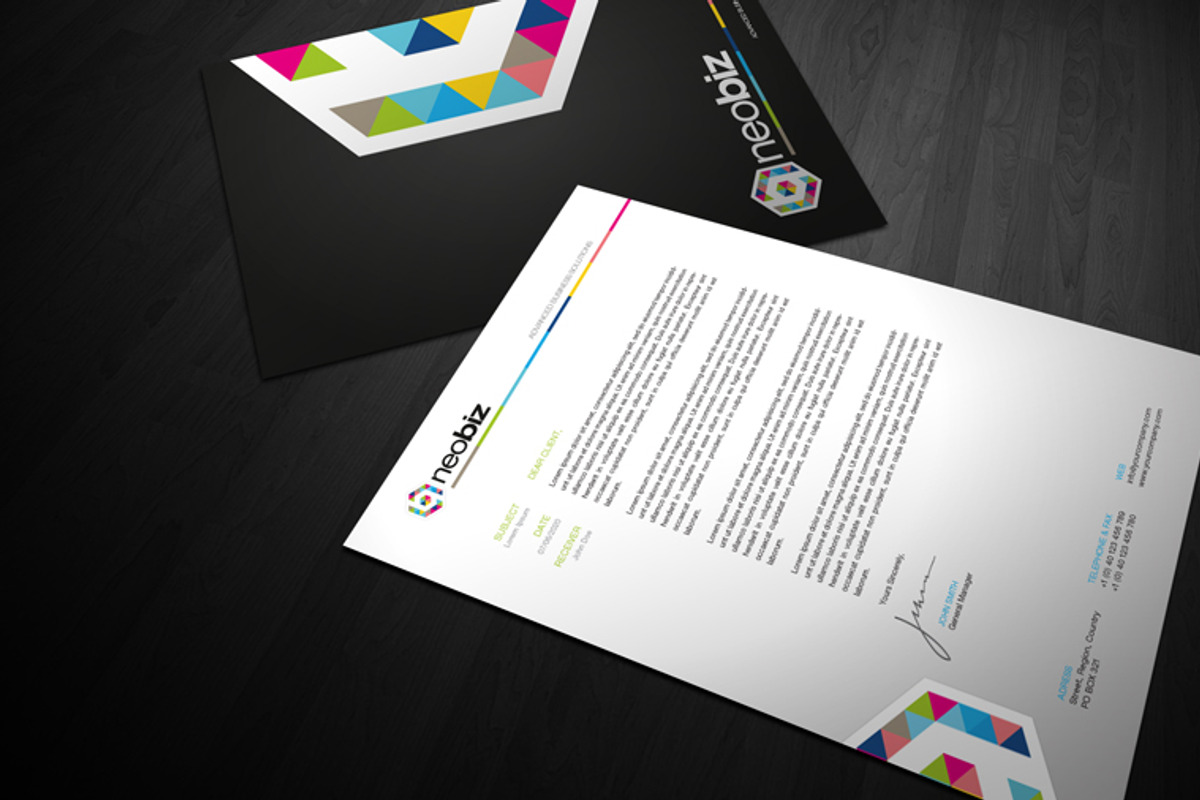 RW Neobiz Modern Identity + Logo, a Stationery Template by Reclameworks (Photo 3 of 5)