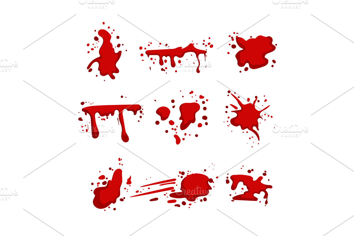 blood splatter set cartoon vector, an Object Illustration by pikepicture