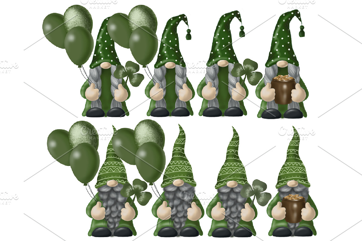 St Patrick gnomes clipart png, an Illustration by KupalinaArt (Photo 3 of 5)