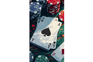 poker table with playing cards and, a Sport Illustration by AlexArt