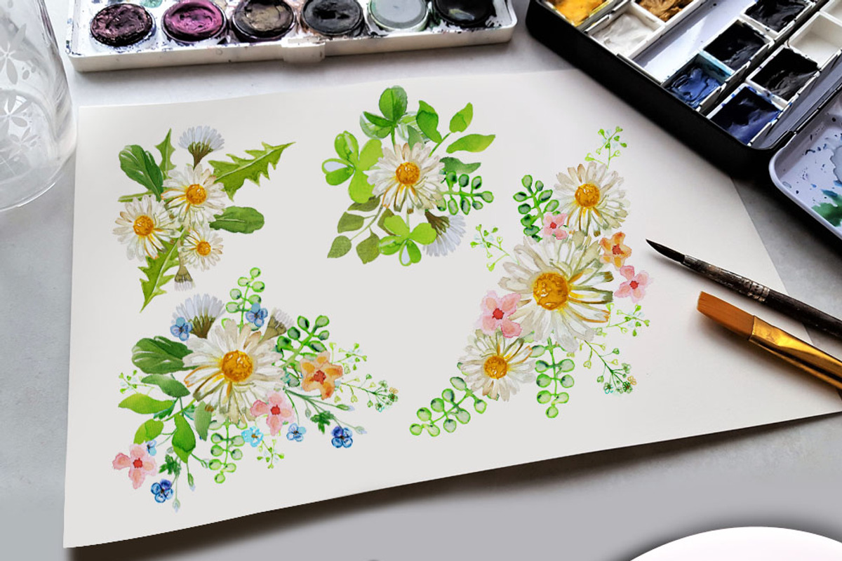 Daisies Bouquet Clipart Watercolor, a Decorative Illustration by Download Graphic Art (Photo 4 of 8)