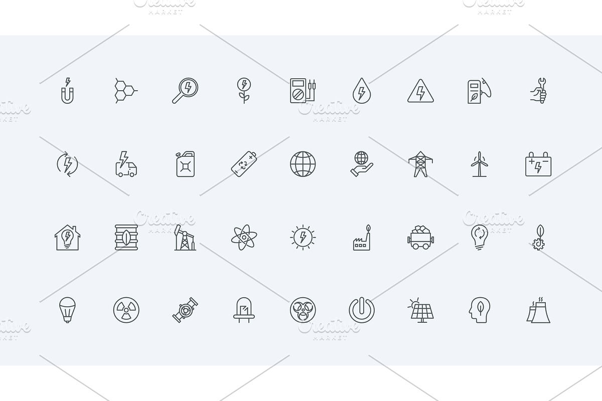 Electricity production icons, an Illustration by Lemberg Vector