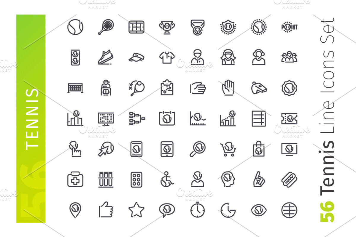 Tennis Line Icons Set, an Outline Icon by Voysla's Shop (Photo 2 of 4)