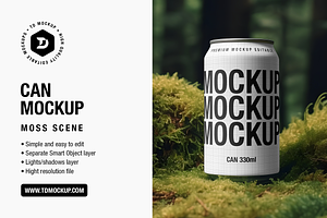 330ml Can PSD Mockup - Moss Scene