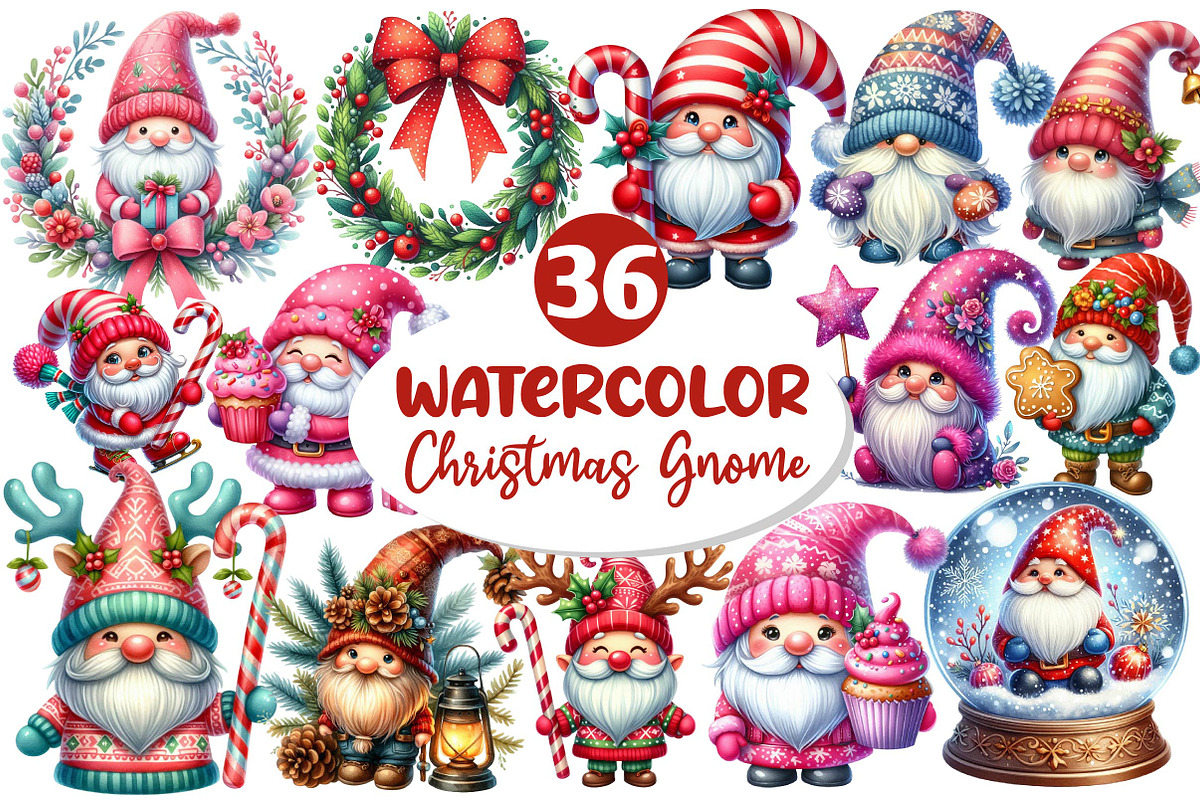 Christmas Gnome Clipart, an Illustration by Dream Creation (Photo 1 of 7)