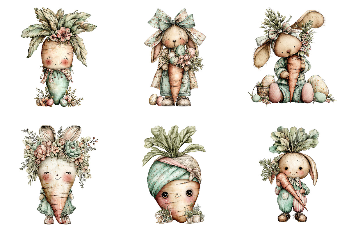 Whimsical easter carrot clipart, an Illustration by SinaCreation (Photo 5 of 11)