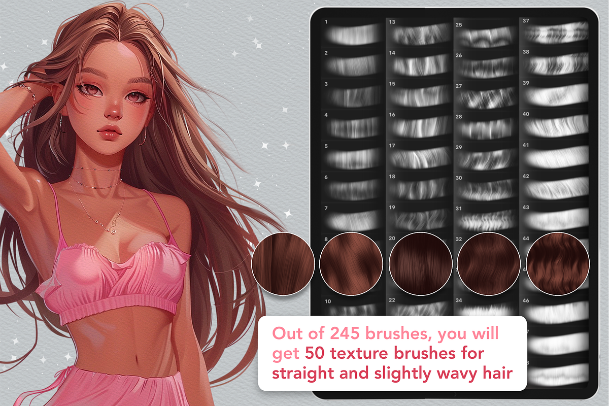 Procreate Hair Braids curly brushes, a Brush Add-On by Revabrush (Photo 7 of 10)