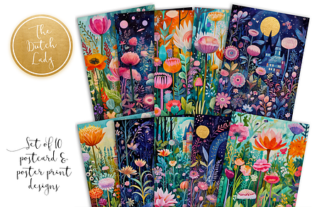 Whimsical Gardens Postcards & Prints, an Illustration by The Dutch Lady Designs