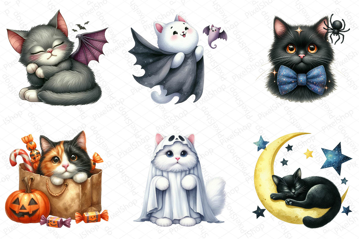 Halloween Cute Cat Clipart, an Illustration by DreamPrint404 (Photo 3 of 4)