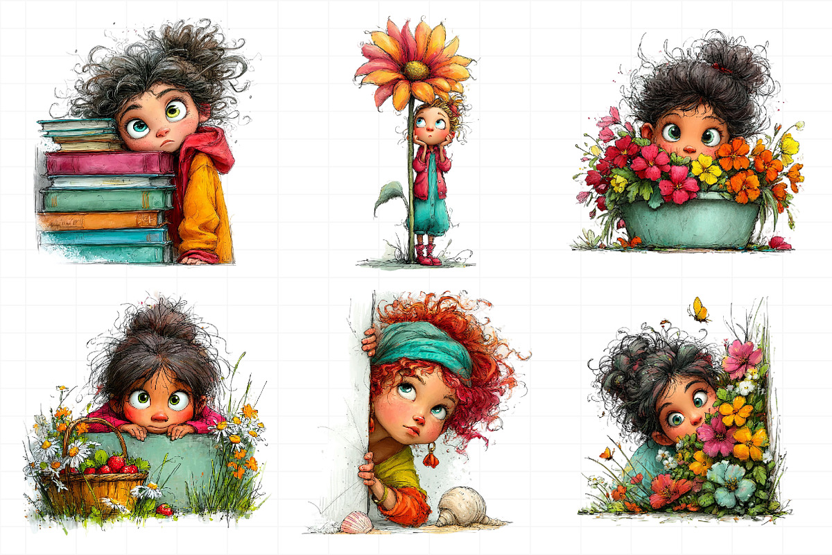 Whimsical Peeking Girl Clipart, an Illustration by Daily.Designs (Photo 4 of 7)