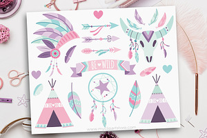 Tribal Boho Elements Clipart, Girl