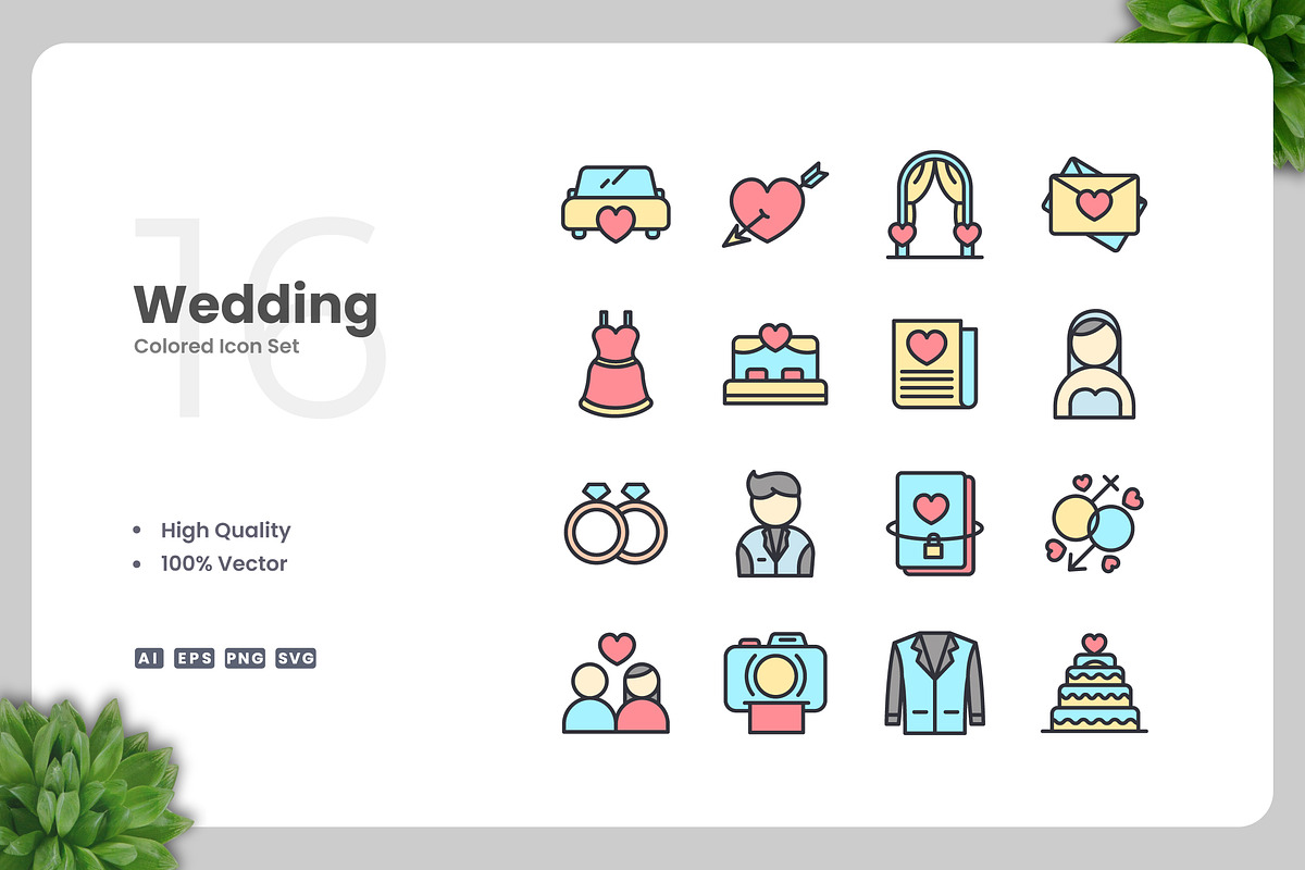 Wedding Colored Icons, an Icon by Upnowgraphic