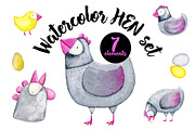 Watercolor Hen set, an Animal Illustration by Bibela (Thumbnail 1 of 3)