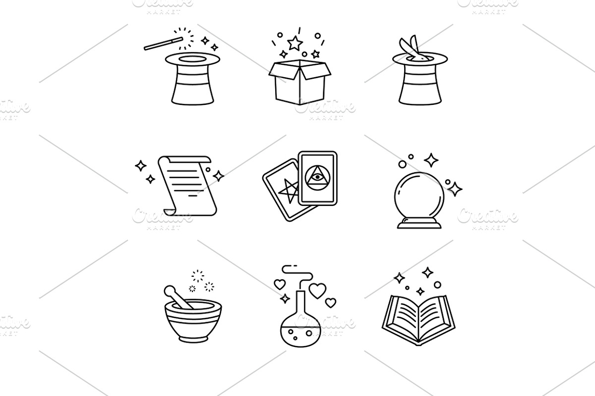 Magic and magician tools, an Outline Icon by Iconicbestiary
