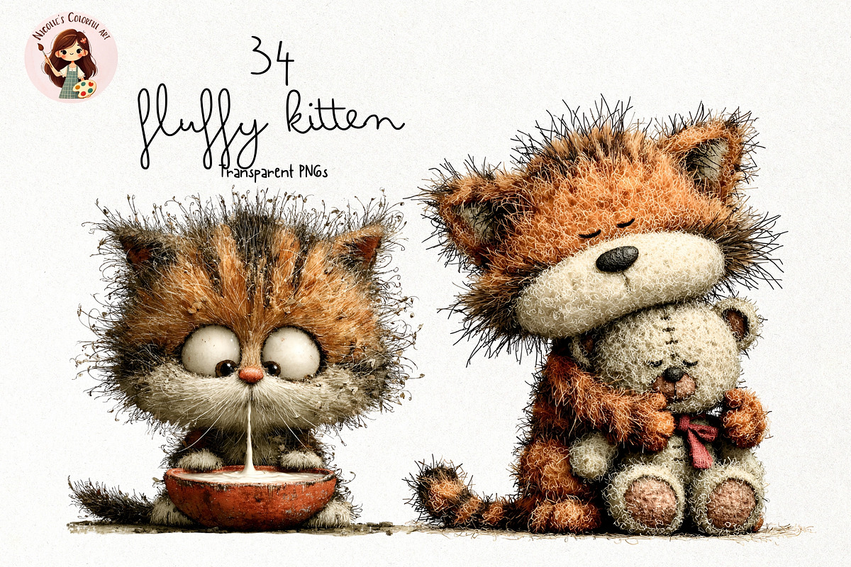 Fluffy Kitten Watercolor Clipart PNG, an Animal Illustration by Nicolle's Colorful Art (Photo 1 of 4)
