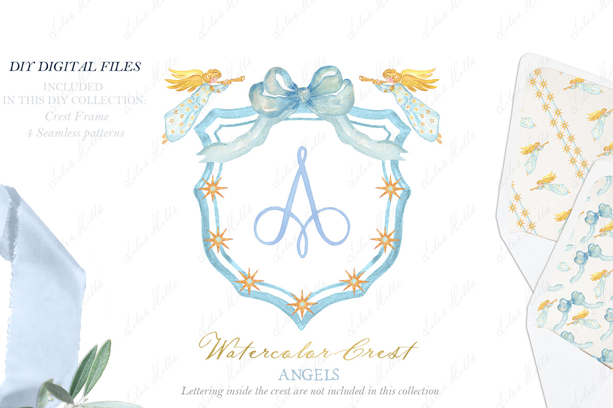 Angels Christmas Watercolor Crest, a Decorative Illustration by LABFcreations (Photo 1 of 4)