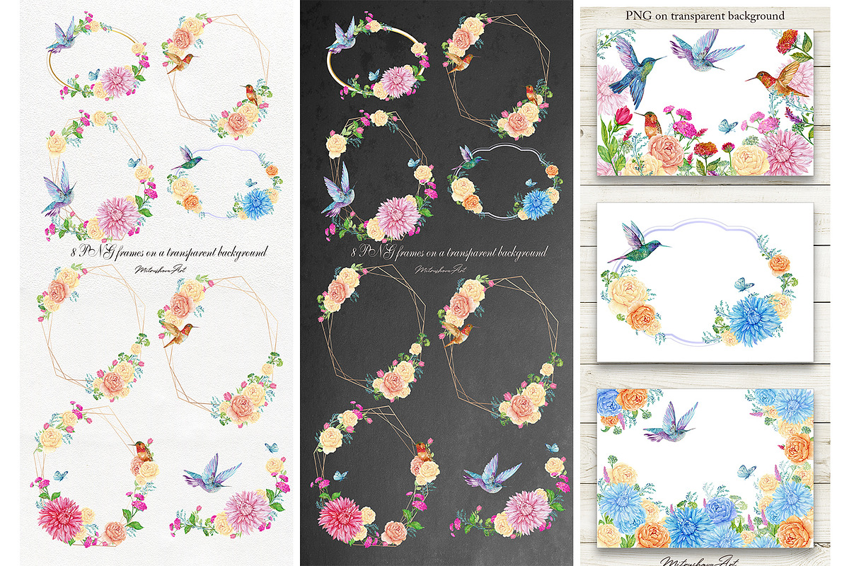 Tropical Birds Hummingbird Flowers, an Illustration by MitrushovaArt (Photo 3 of 5)