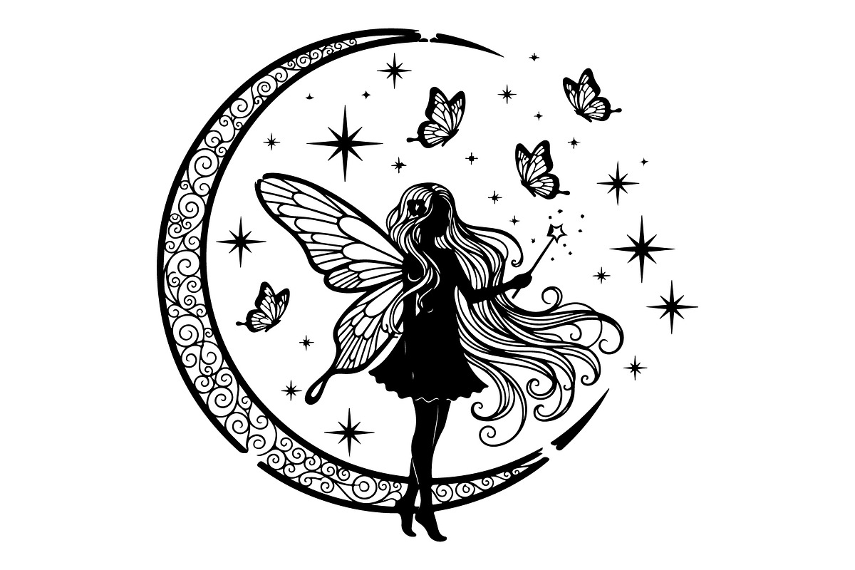 Fairy Moon Butterfly Silhouette, an Object Illustration by Gaye Art (Photo 20 of 31)