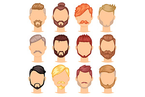 Beards Vector Portraite Of Bearded Man With Male Haircut In Barbershop And Barbed Mustache On Hipsters Face Illustration Set Of Barber Manlike Hairsty