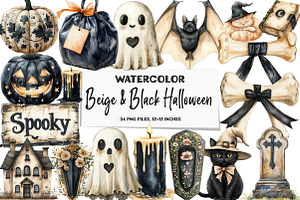 Beige & Black Halloween Clipart, an Illustration by DreamArtGraphic