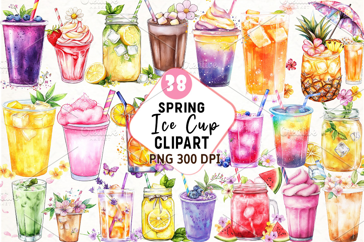 Spring Ice Cup Clipart, an Illustration by Watercolor design (Photo 1 of 4)