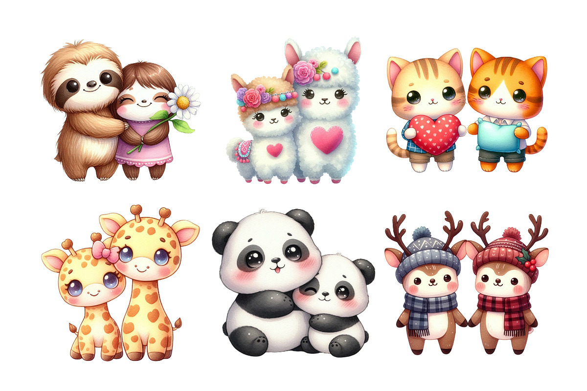 Kawaii Animal Couples Clipart Bundle, an Illustration by Daily.Designs (Photo 4 of 4)