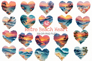 watercolor retro beach heart Clipart, an Illustration by Designworld
