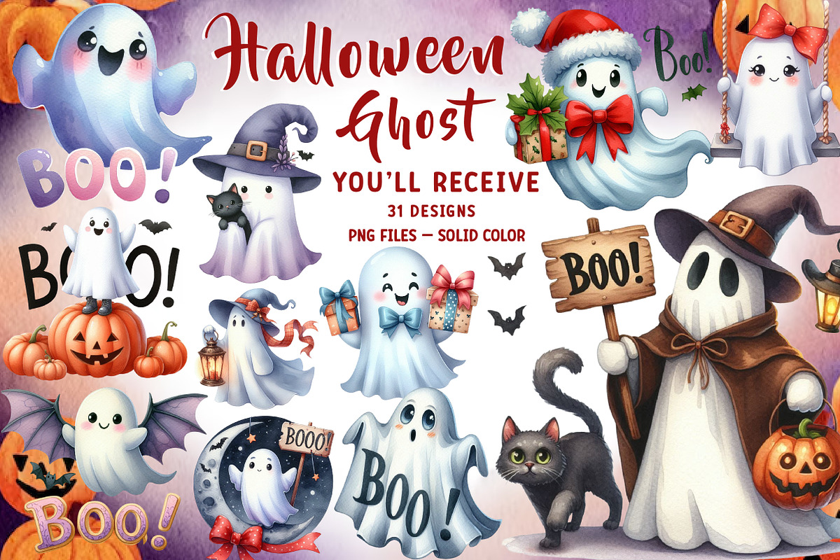Halloween Ghost Clipart, an Illustration by CreationArt (Photo 1 of 5)