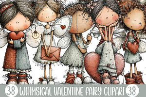 Whimsical Valentine Fairy Clipart, an Illustration by Designking