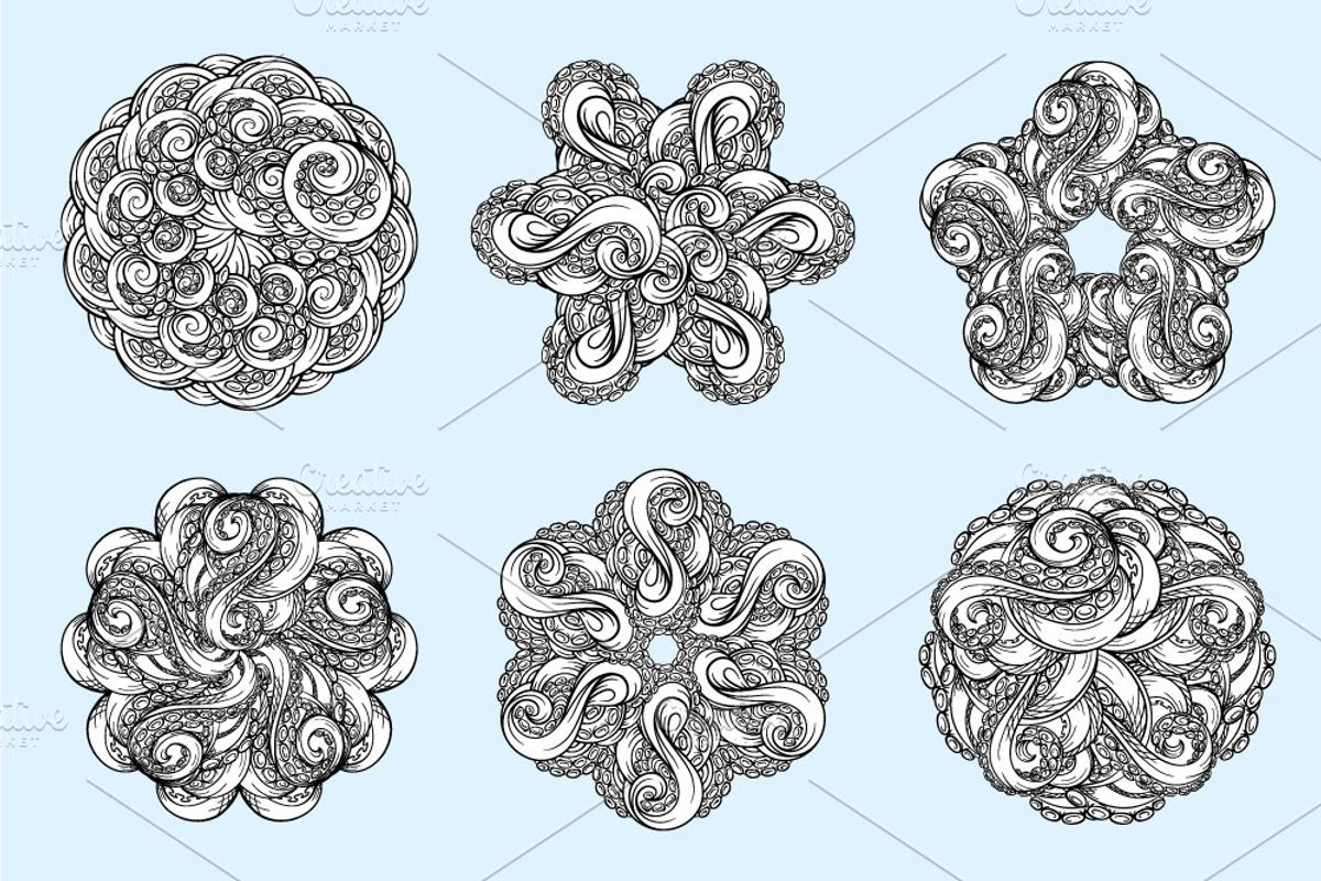 Black and white tentacle mandalas se, an Animal Illustration by Graphic Magic (Photo 2 of 2)