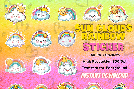 Cloud Rainbow Sun Stickers