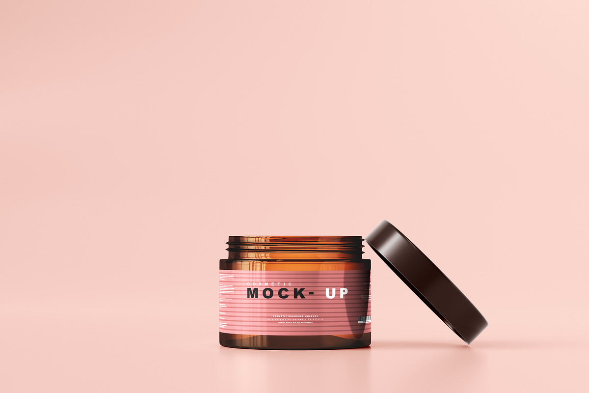 Amber Glass Cosmetic Jar Mockups, a Cups & Container Mockup by pmvch (Photo 9 of 26)