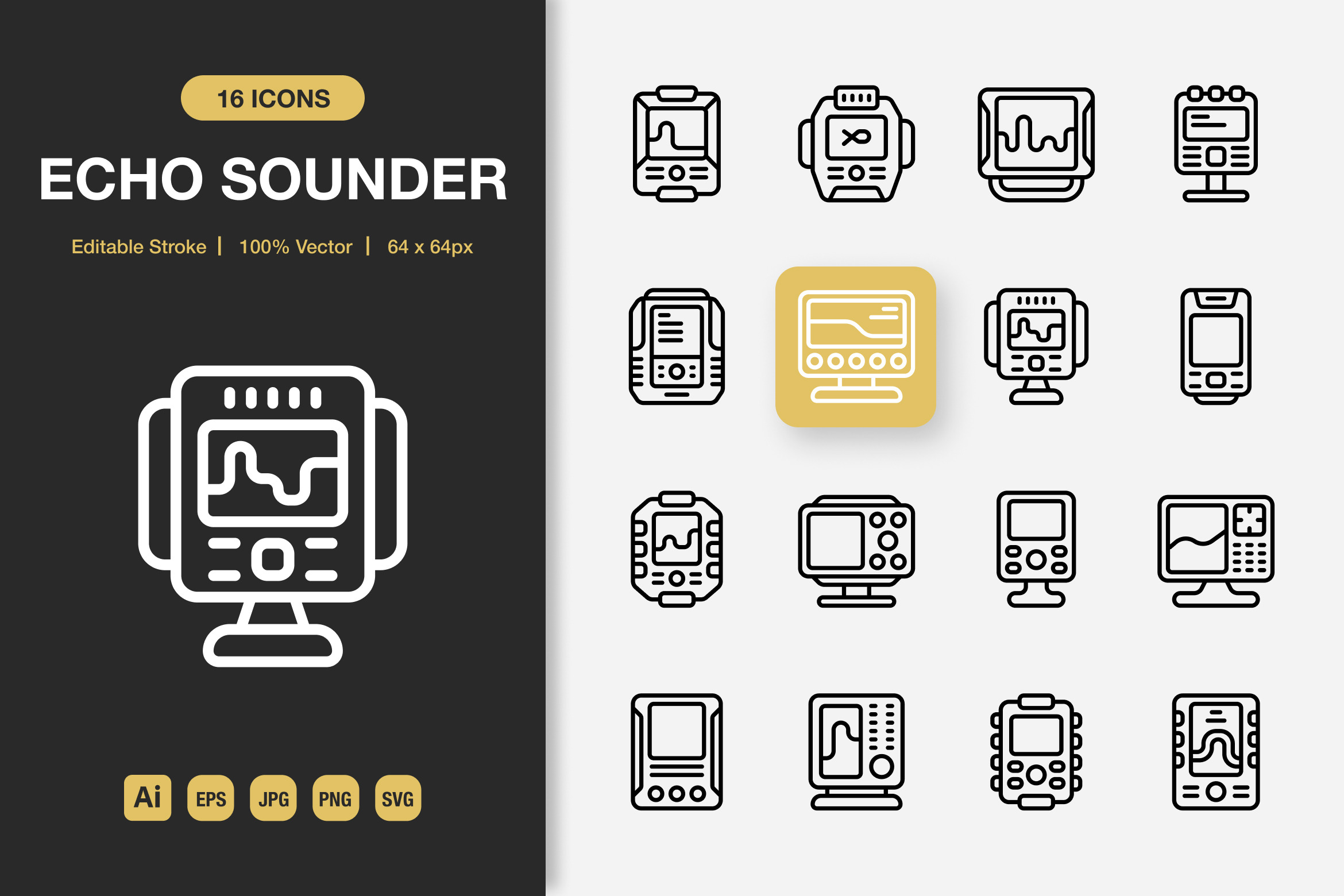 Echo Sounder Outline Icons, an Outline Icon by Spacepixel Creative