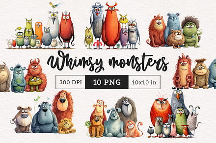 Quirky Monsters Clipart, an Animal Illustration by PaintPixelCo
